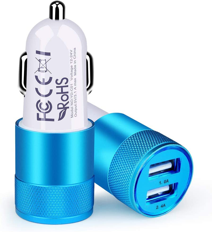 Car Charger, [2Pack/3.4A] Fast Charge Dual Port USB Cargador Carro Lighter Adapter for Iphone 14 13 12 11 Pro Max X XR XS 8 plus 6S, Ipad, Samsung Galaxy S22 S21 S10 plus S7 J7 S10E S9 Note 8, LG, GPS  Shenzhen Chuangqingchun Technology co. ltd Blue  