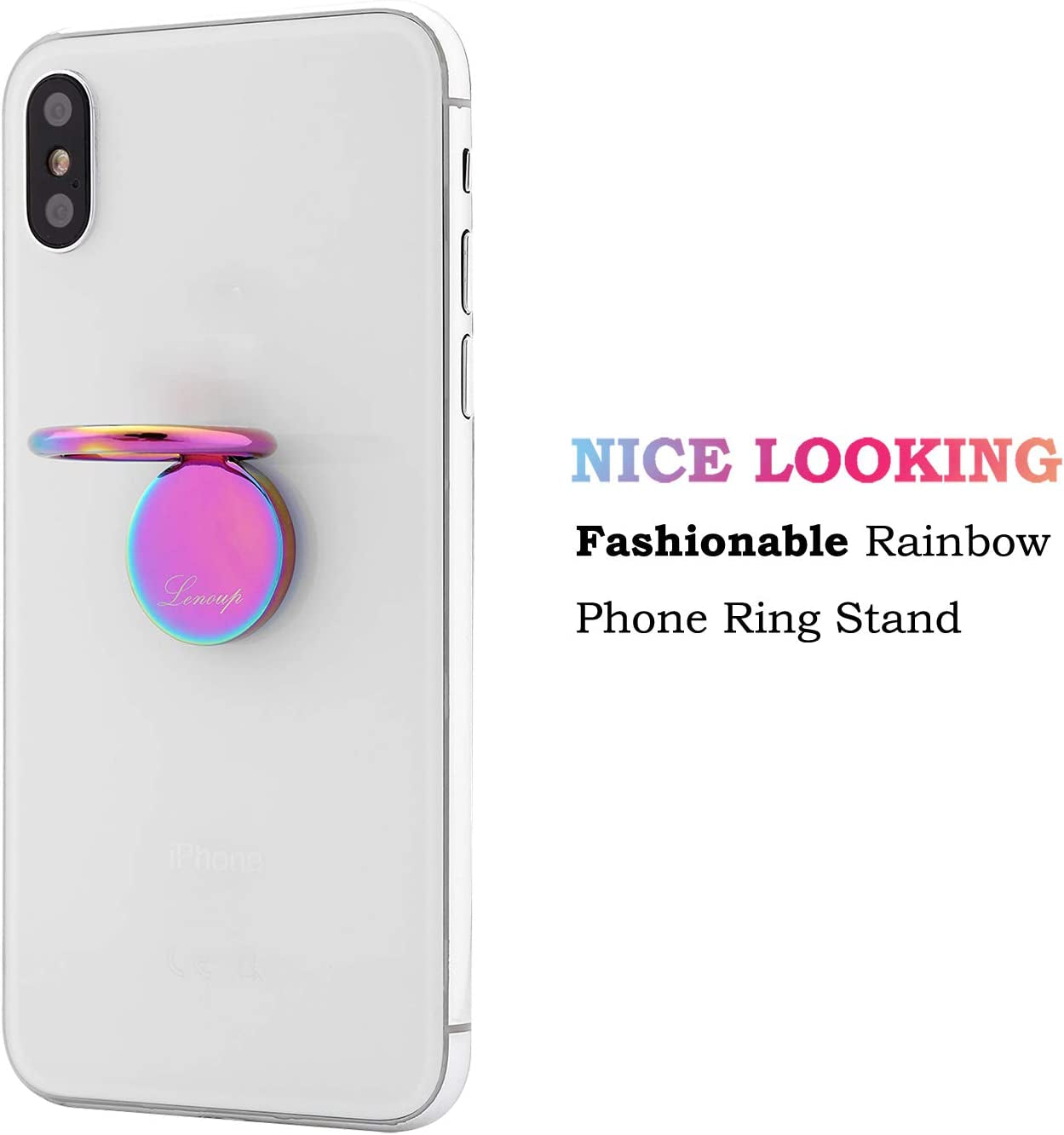 Lenoup Rainbow Cell Phone Ring Stand Holder,Purple Multicolor Ring Grip Kickstand,360 Rotation Metal Finger Ring for Almost All Phones,Pad  lenoup   