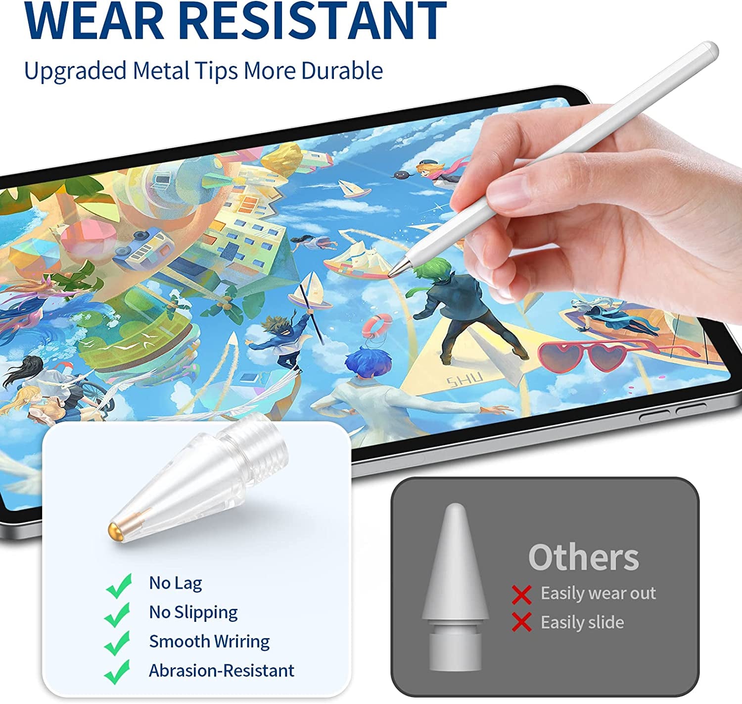 Upgraded Pencil Tips for Apple Pencil 2Nd/1St Generation, Well Precision Control Replacement Pen Tips, Metal Wear-Resistant Pen Nibs (3 Pack)  OOCLCURFUL   