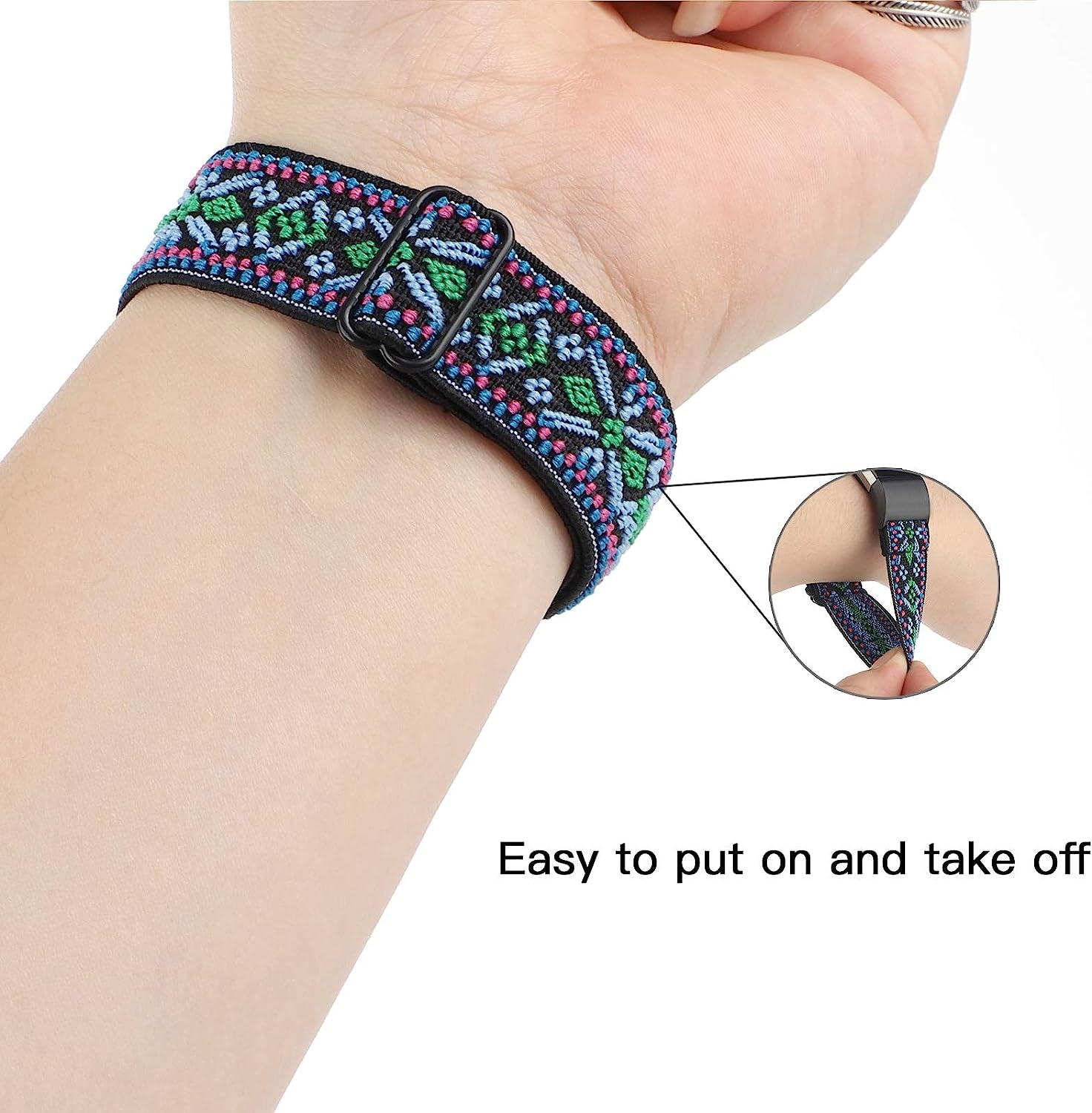 YONWORTH Adjustable Elastic Watch Band Compatible with Fitbit Charge 2 Bands, Stretchy Nylon Loop Strap Soft Wrist Bands Bracelet Sport Replacement for Women Men (Aztec Blue Green)  YONWORTH   