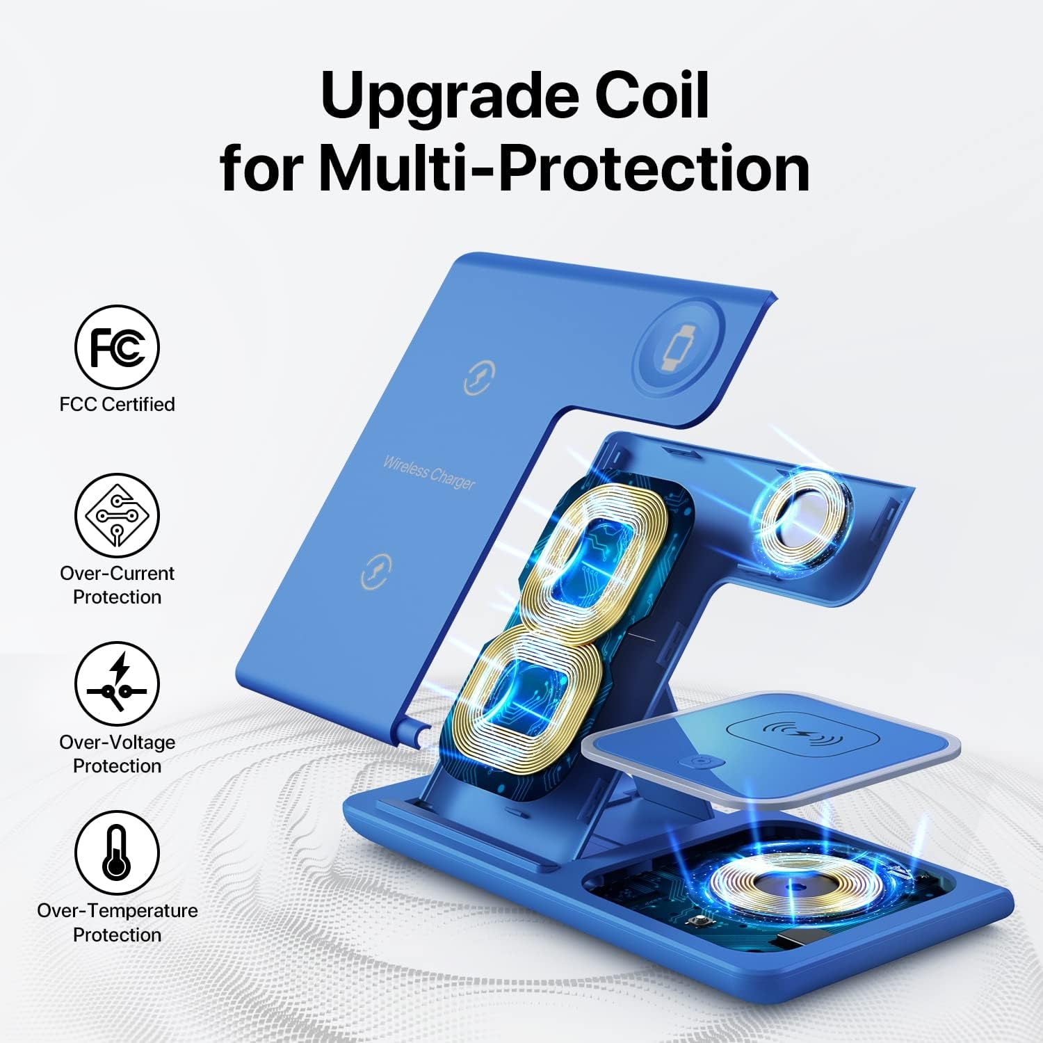 Wireless Charging Station, Wireless Charging Station for Multiple Devices for Iphone 15 14 13 12 11 Pro XR XS 8 Plus, for Apple Watch Ultra SE 8 7 6 5 4 3 2, Airpods Pro 3 2 (Dark Blue)  YOXINTA   