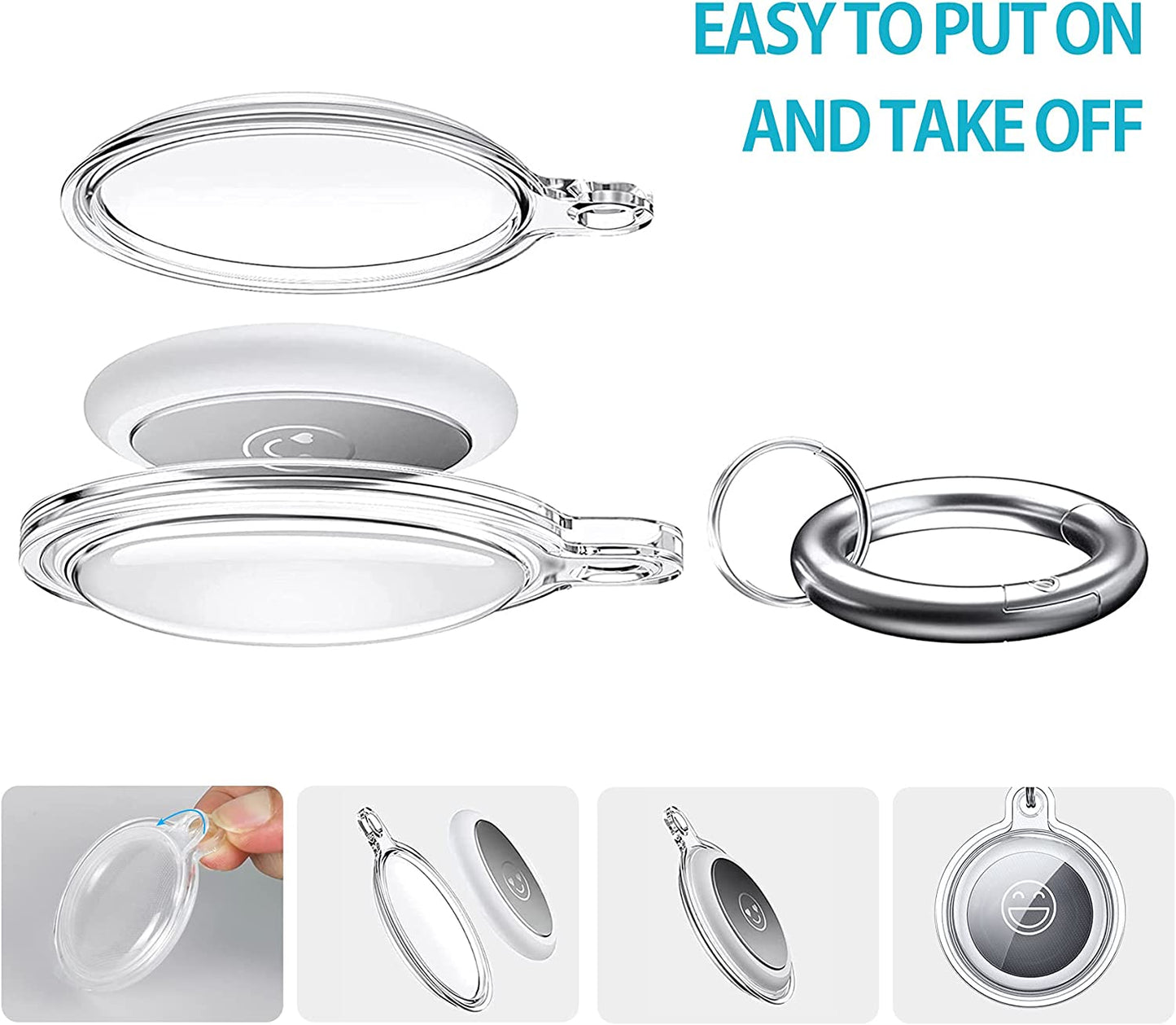 Clear Case for Airtag, Smidream Soft TPU 360 Degree Protection Airtag Case, Waterproof Protective Cover Airtag Holder with Key Ring for Luggage, Dog, Cat, Pet ( Protective Film Included ) (4 Pack)  Smidream   