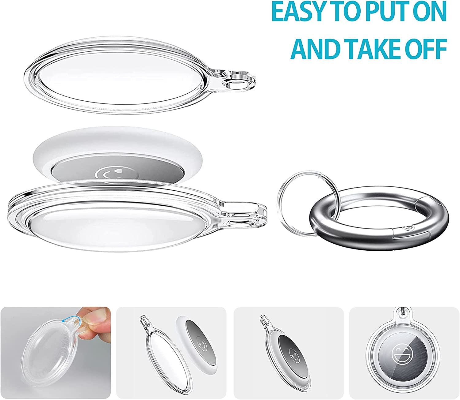 Clear Case for Airtag, Smidream Soft TPU 360 Degree Protection Airtag Case, Waterproof Protective Cover Airtag Holder with Key Ring for Luggage, Dog, Cat, Pet ( Protective Film Included ) (4 Pack)  Smidream   