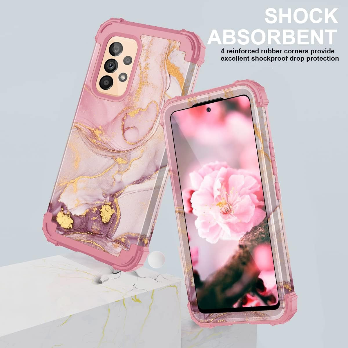 Samsung A53 5G Marble Rose Gold Case - Casewind 3-In-1 Rugged Bumper, Heavy Duty Protective, Shockproof, Anti-Scratch  Casewind   