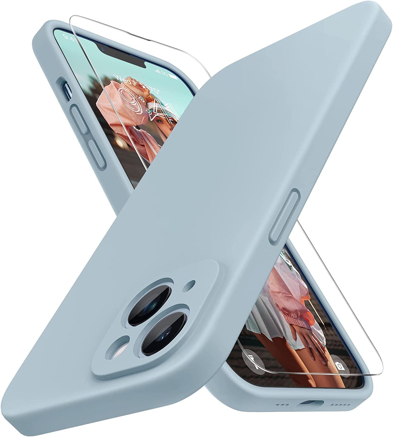 Miracase Magnetic Case Designed for Iphone 14 Case with Screen Protector,[Upgraded Enhanced Camera Protection],Shockproof Liquid Silicone Case 6.1 Inch,Azure Blue-Magnetic  Miracase Light Green  