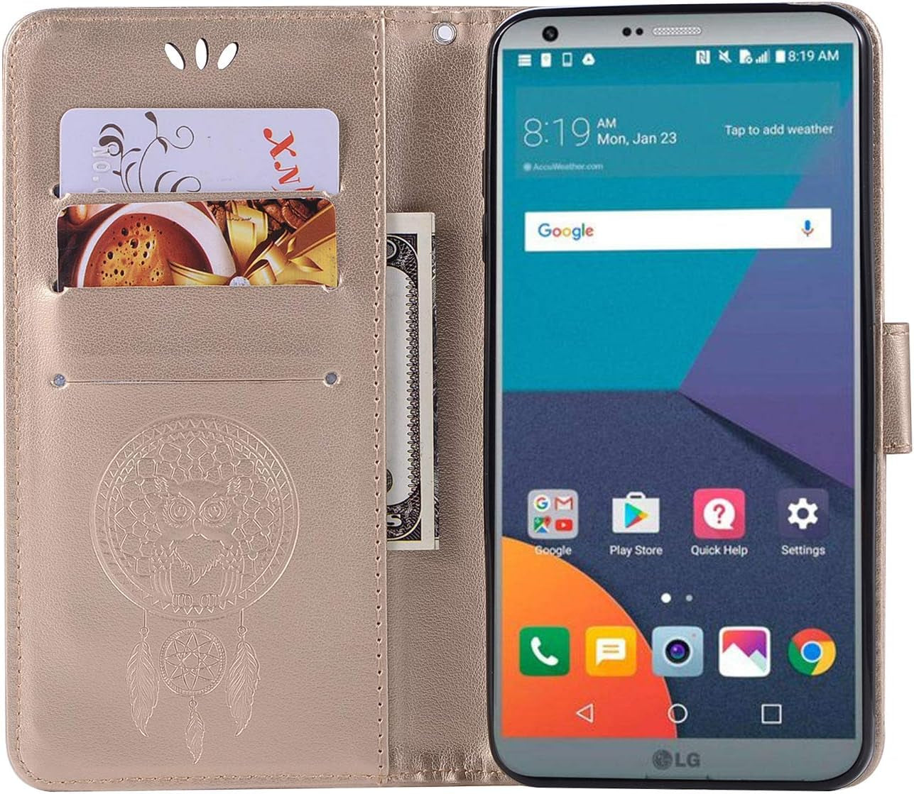 SCIMIN Leather Case for LG G6,Wallet Case for LG G6,PU Leather Embossed Floral Flip Case with Credit Card Holder for LG G6  SCIMIN TECH Gold  