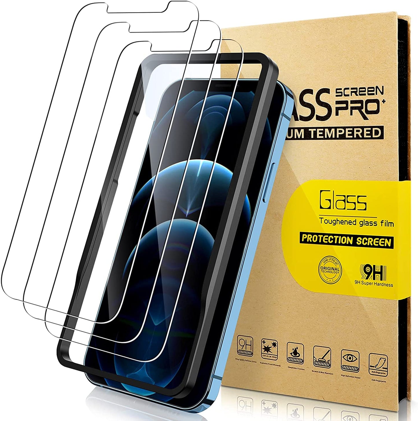 Invoibler 3 Pack Screen Protector Compatible with Iphone 14/13/13 Pro 6.1", Iphone 14/13/13 Pro Screen Protector Tempered Glass, [HD Clear] [Anti-Scratch] [Case Friendly] [Bubble Free]  Invoibler For iPhone 12/12 Pro  