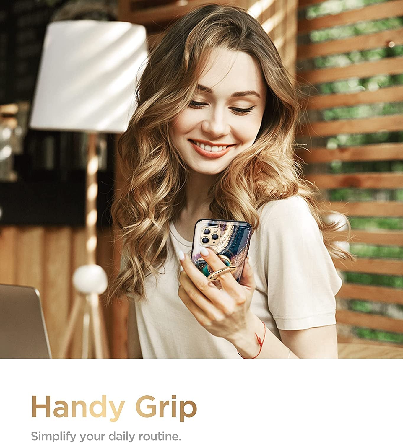 GVIEWIN Marble Cell Phone Ring Holder, Metal Kickstand Grip for Magnetic Car Mount Compatible with Iphone 14 Pro Max/14 Plus/13/12 Series & Galaxy S22/S23 Ultra and Other Smartphones(Drift Sand/Brown)  GVIEWIN   