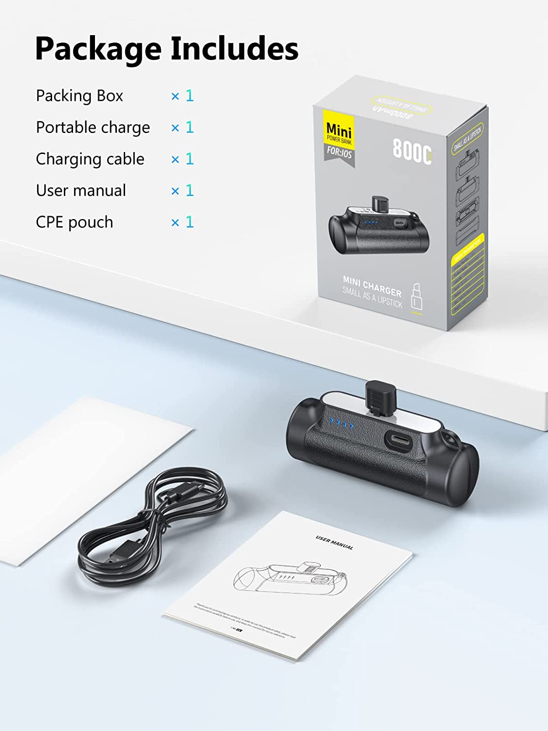 Abnoys Portable-Charger-Power-Bank - 8000Mah Mini Power Bank Ultra Compact Portable Phone Charger Battery Pack Compatible with Iphone Comes with a Type-C Conversion Interface (Black)  Shenzhen jincheng Electronic Technology Co.,Ltd   