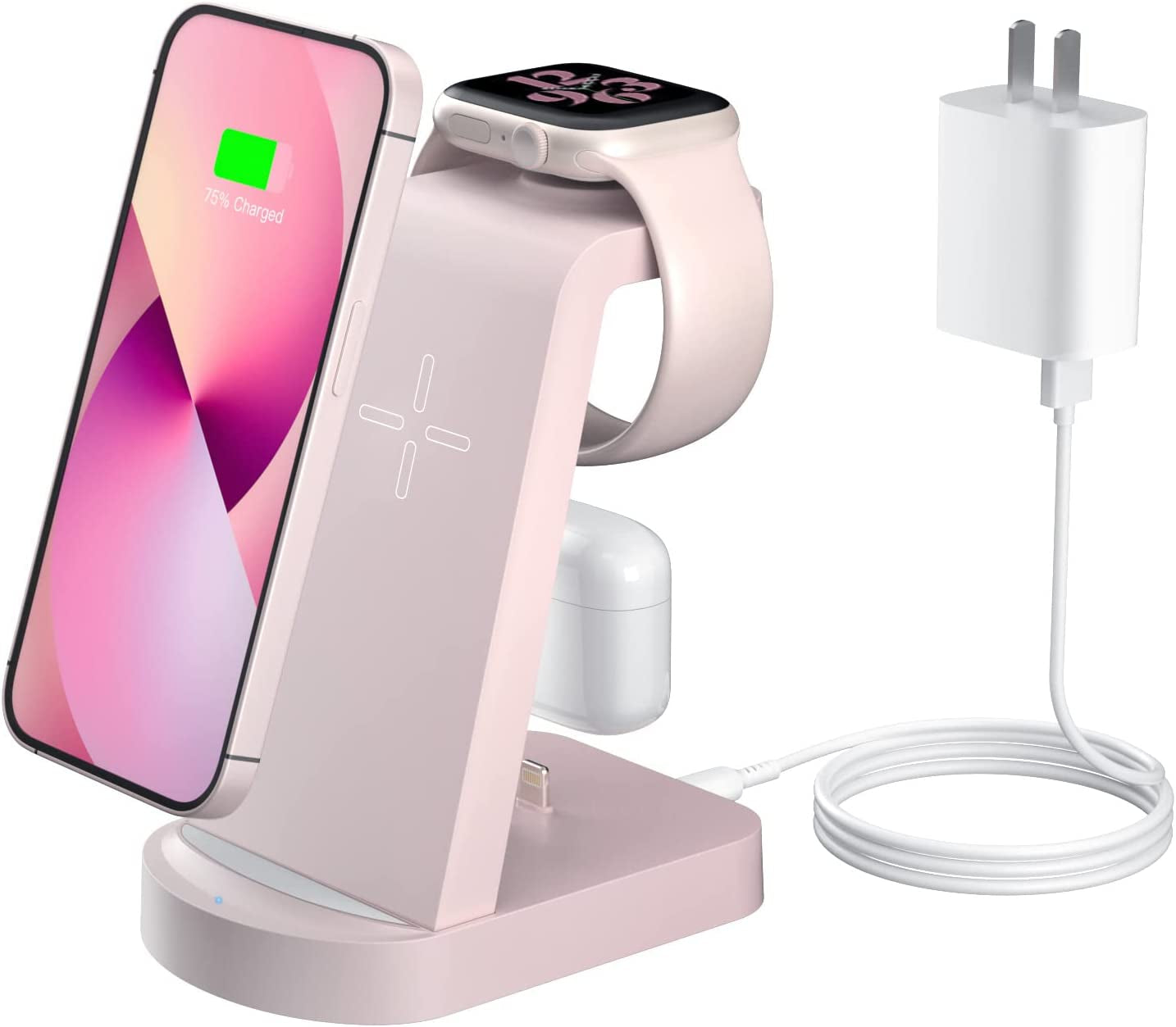 Wireless Charging Station - 3 in 1 Wireless Charger for Iphone 14/13 Pro/13/12/11 Pro Max/X/Xs/8/8 Plus,Wireless Charging Stand Dock for Apple Watch Series Airpods 3/2/1/Pro(With Adapter)  INNISTO Pink  