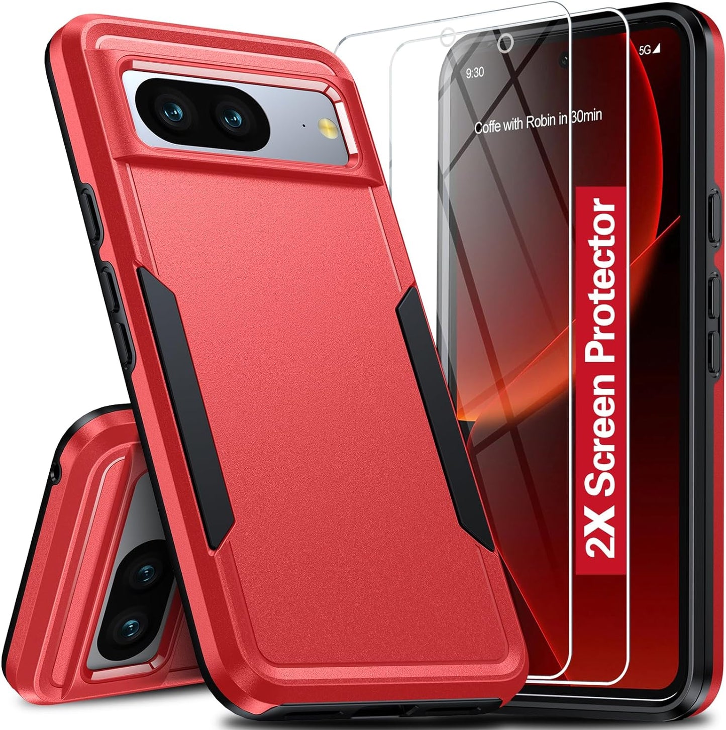 Oneagle for Google Pixel 8 Case, Pixel 8 Case with 2 Screen Protector, [15FT Military Protection][Double Layer][Heavy Duty][Anti-Slip][Matte Feel] Shockproof Phone Case for Pixel 8 6.2 Inch  Oneagle Red Pixel 8 