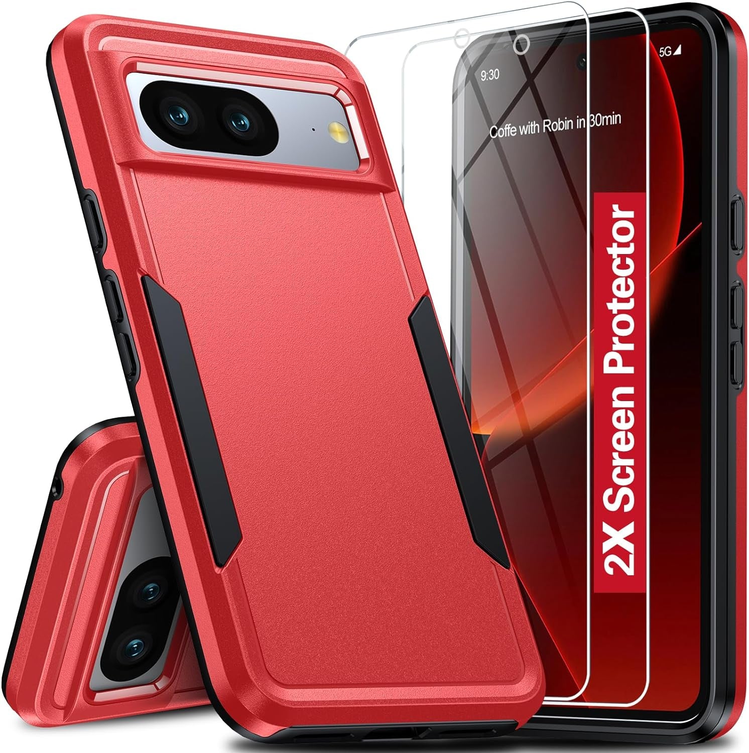 Oneagle for Google Pixel 8 Case, Pixel 8 Case with 2 Screen Protector, [15FT Military Protection][Double Layer][Heavy Duty][Anti-Slip][Matte Feel] Shockproof Phone Case for Pixel 8 6.2 Inch  Oneagle Red Pixel 8 