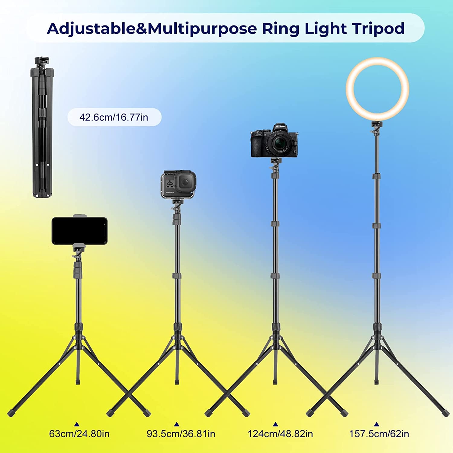 Aureday 14'' Selfie Ring Light with 62'' Tripod Stand and Phone Holder, Dimmable LED Phone Ringlight for Makeup/Video Recording/Photography, Circle Lighting for All Cell Phones&Lightweight Cameras  Aureday   