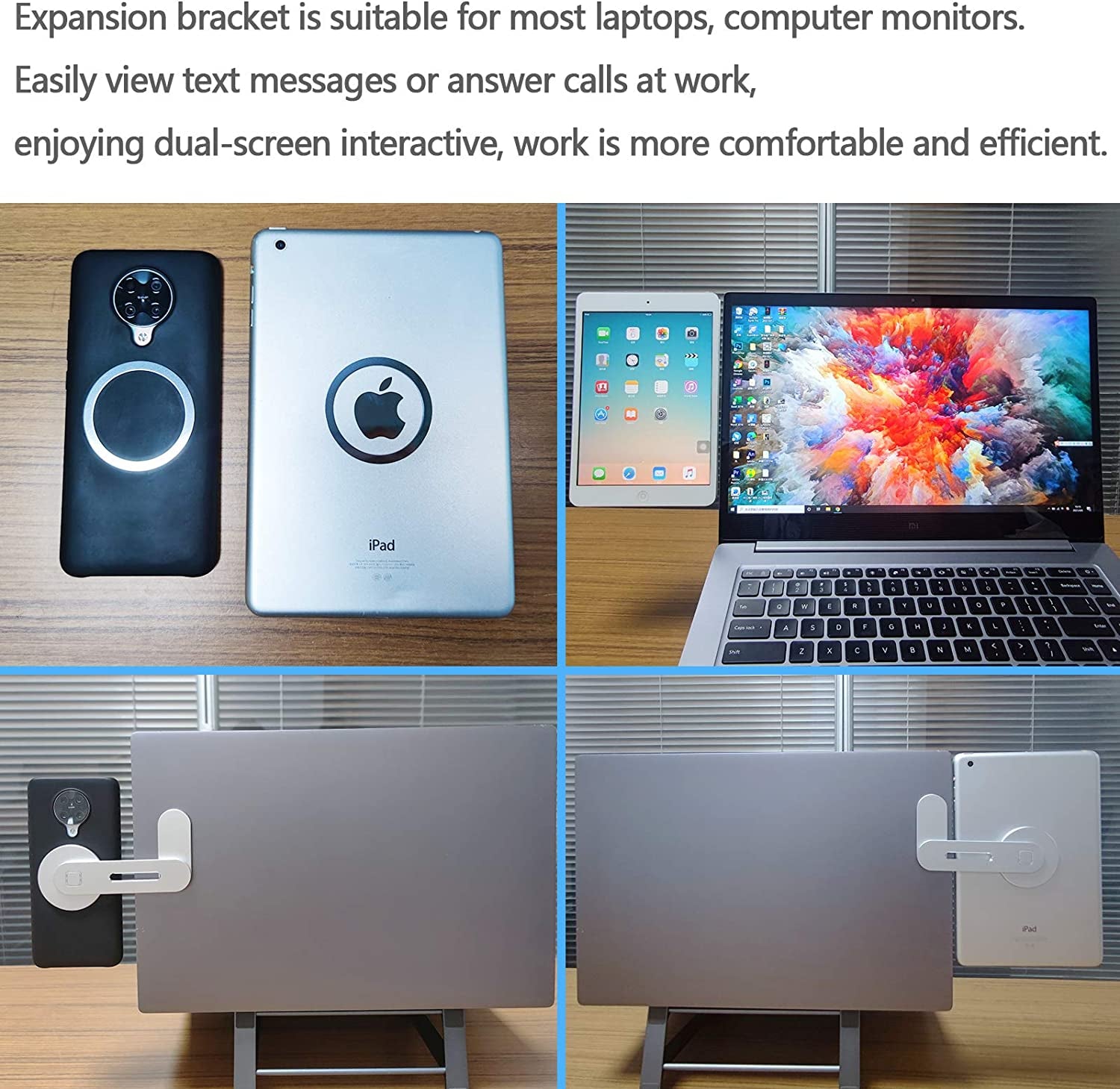 [New Upgraded] Magnetic Laptop Phone Holder Computer Monitor Side Cell Phone Mount Slim & Foldable Compatible with Iphone 14/13 /12 Series Magsafe Case and All Phones, Silver  Doter   