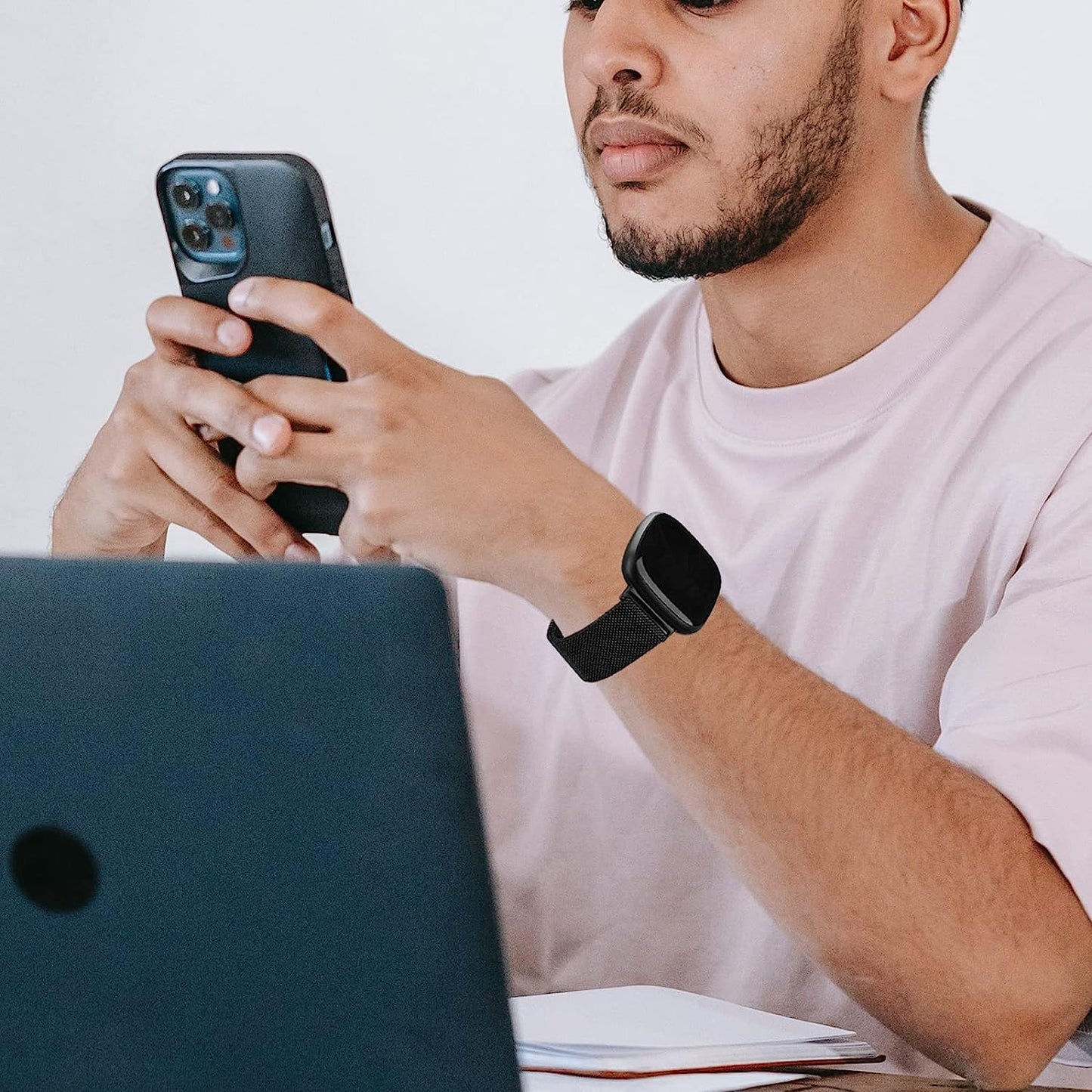 2Pack Metal Bands Compatible with Fitbit Versa 3 /Fitbit Versa 4 /Fitbit Sense 2 /Fitbit Sense Bands for Women Men, Stainless Steel Metal Adjustable Magnetic Strap Replacement for Versa 3/Fitbit Sense  Afoskce   