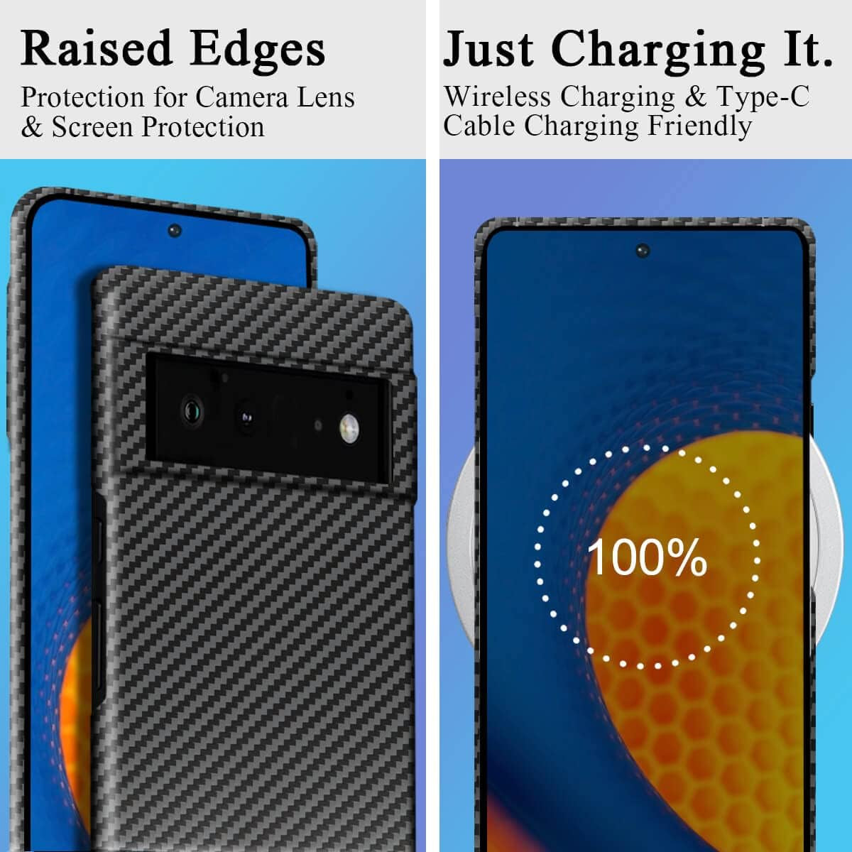 Sinyoeer Slim and Ultra-Thin Case Compatible with Google Pixel 6 6.4 Inch, 100% Carbon Fiber Minimalist Phone Cover for Men Women, Supports Wireless Charging, Matte Black  Sinyoeer   