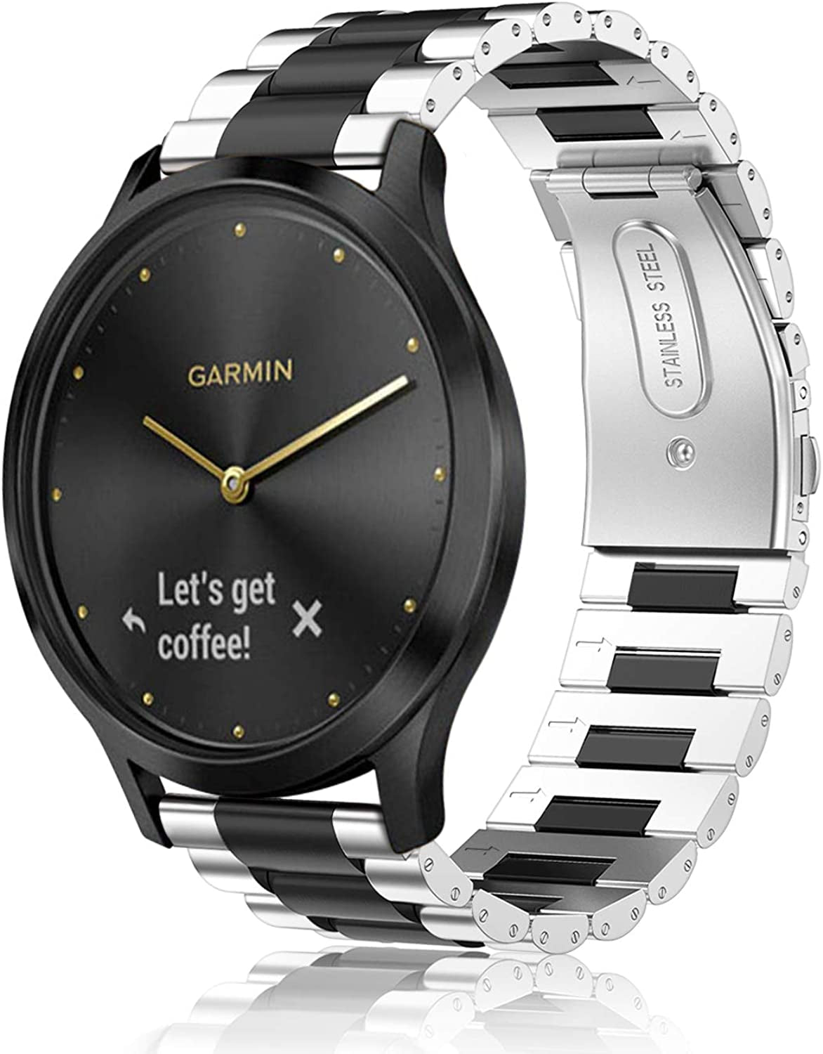 Fintie Compatible with Garmin Vivoactive 3 /Vivoactive 3 Music / Venu Sq / Venu 2 plus Watch Band, Samsung Galaxy Watch 42Mm/Galaxy Watch 3 41Mm/Galaxy Watch Active 2 40Mm/44Mm, 20Mm Solid Stainless Steel Bands  FINTIE Black/Silver  