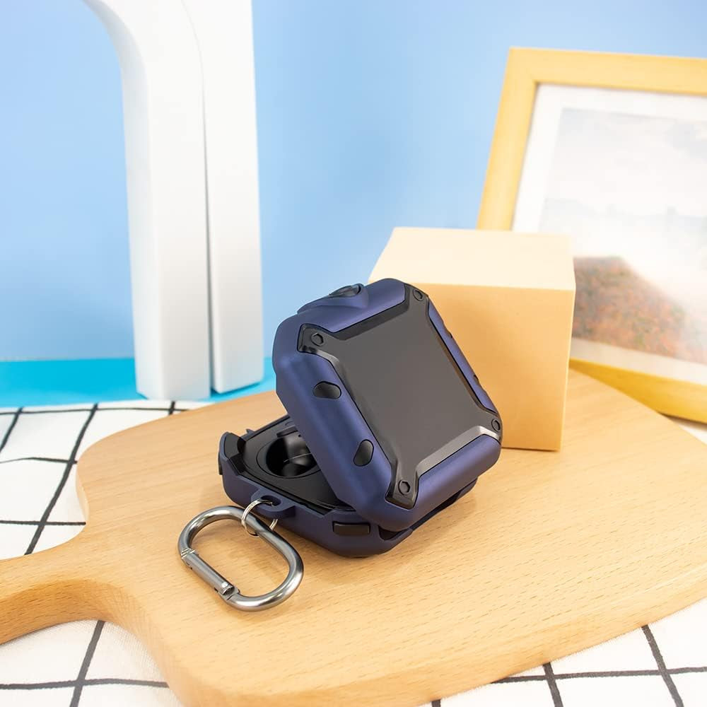 For Beats Fit Pro 2021 Case Cover with Lock, Protective Case for Men Military Hard Rugged Shockproof Cover with Keychain and Lanyard (Blue)  Yuefei Huang   