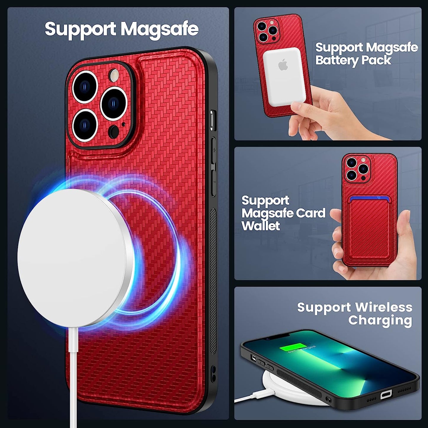 Ruky Iphone 13 Pro Max Wallet Case, Compatible with Magsafe 2 in 1 Detachable Card Holder Cover with Magnetic Heavy Duty Protective Boys Men Phone Case for Iphone 13 Pro Max 6.7", Red  Ruky   