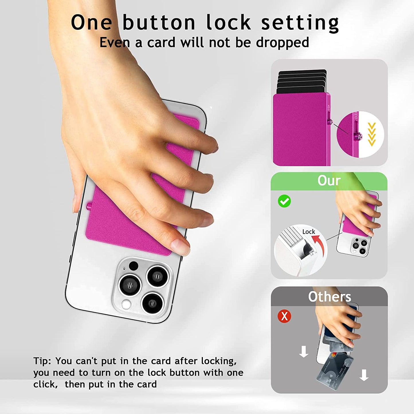 Magnetic Card Wallet Holder for Magsafe，Slim Metal Wallet Card Holder，Eject Credit Card with One Click Prevent Theft Locking Cards Function ，Card Holder for Phone Case Compatible with All Type Phone  SMRA   