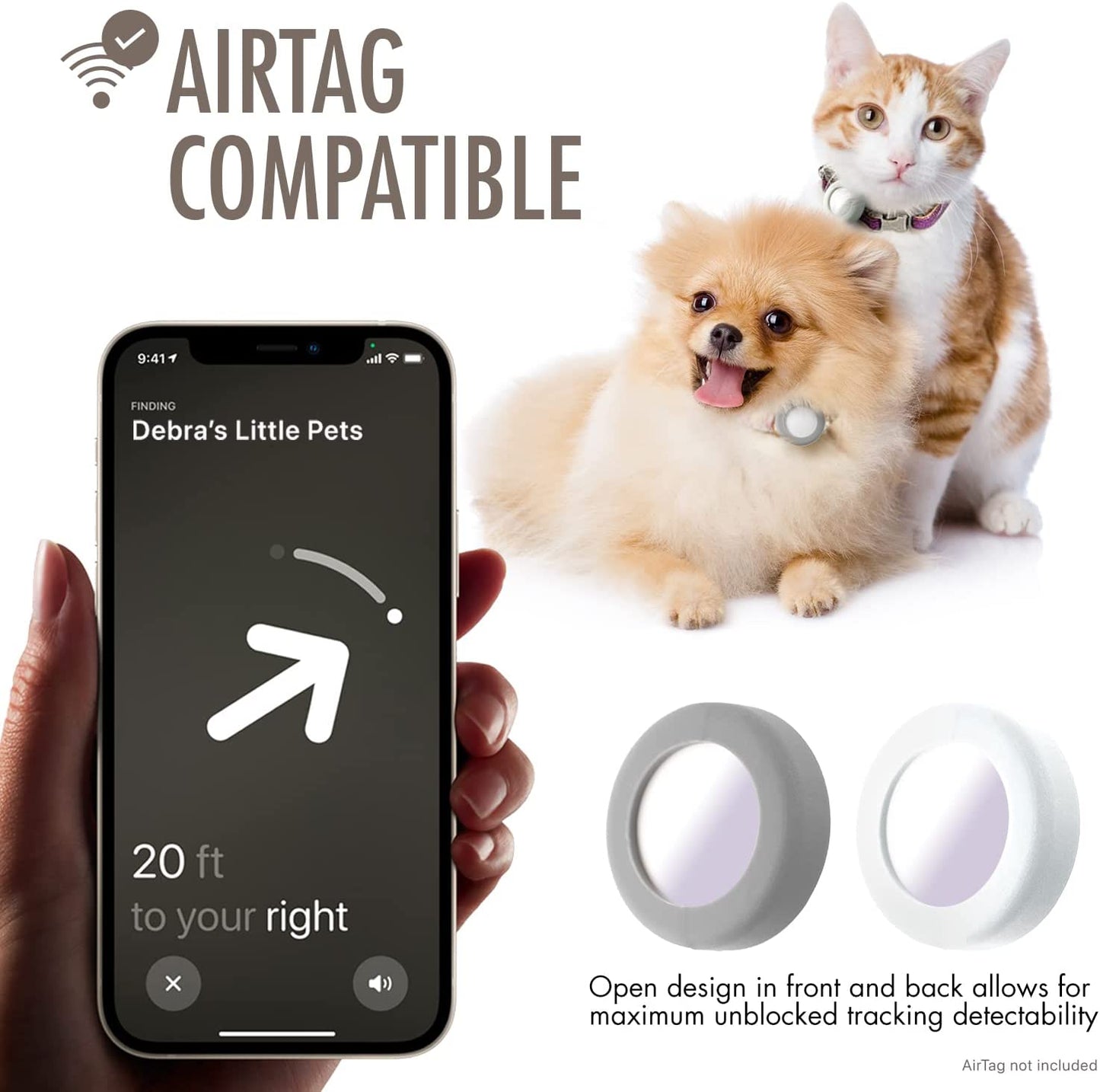 Sweet Baby Co. Airtag Cat Collar or Extra Small Dog Collar Holder 2 Pack, Fits Half Inch Collars for Small Pet, Compatible with Apple Air Tag, Waterproof GPS Tracker Case Kitten Cats Dogs (White/Gray)  Sweet Baby Company   