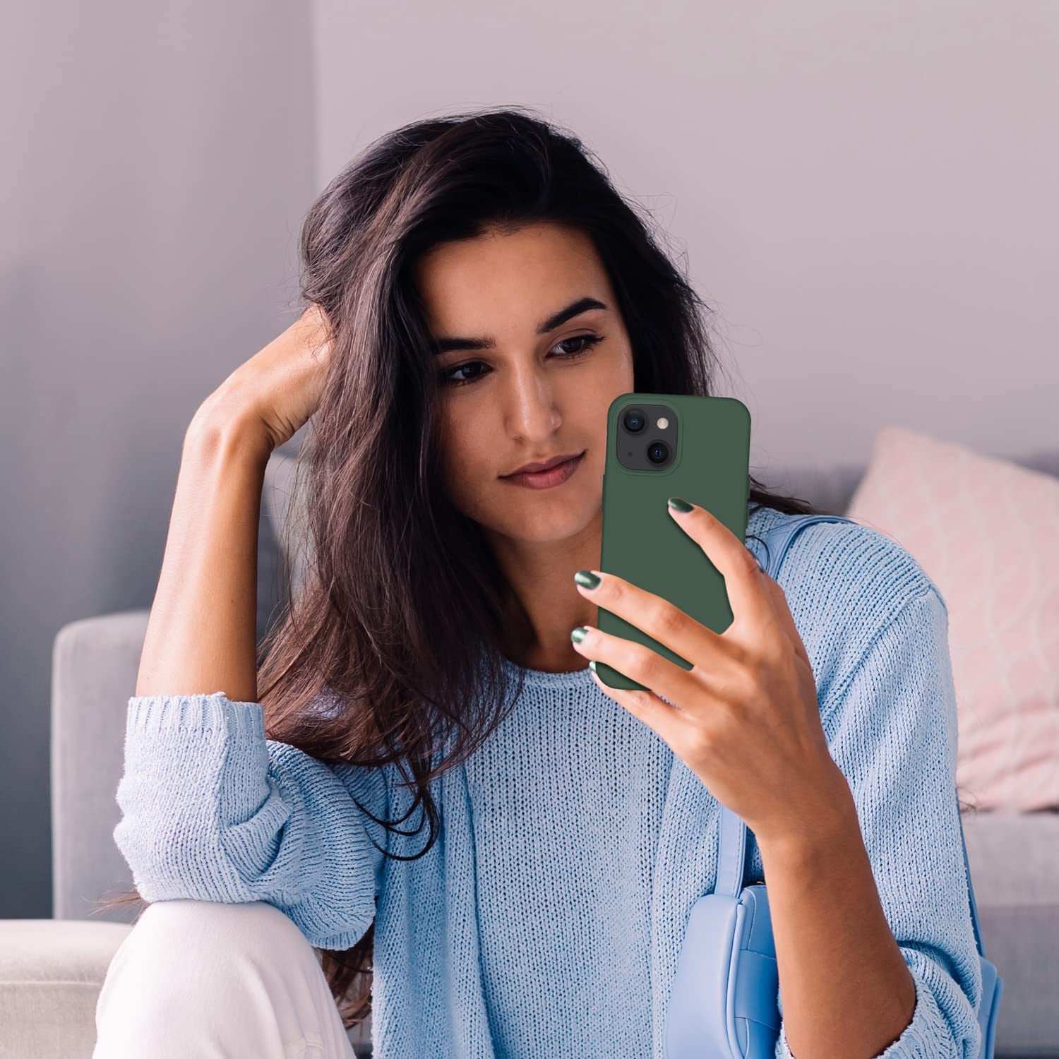 Cordking Designed for Iphone 13 Case, Iphone 14 Case, Silicone Ultra Slim Shockproof Protective Phone Case with [Soft Anti-Scratch Microfiber Lining], 6.1 Inch, Alpine Green  Cordking   