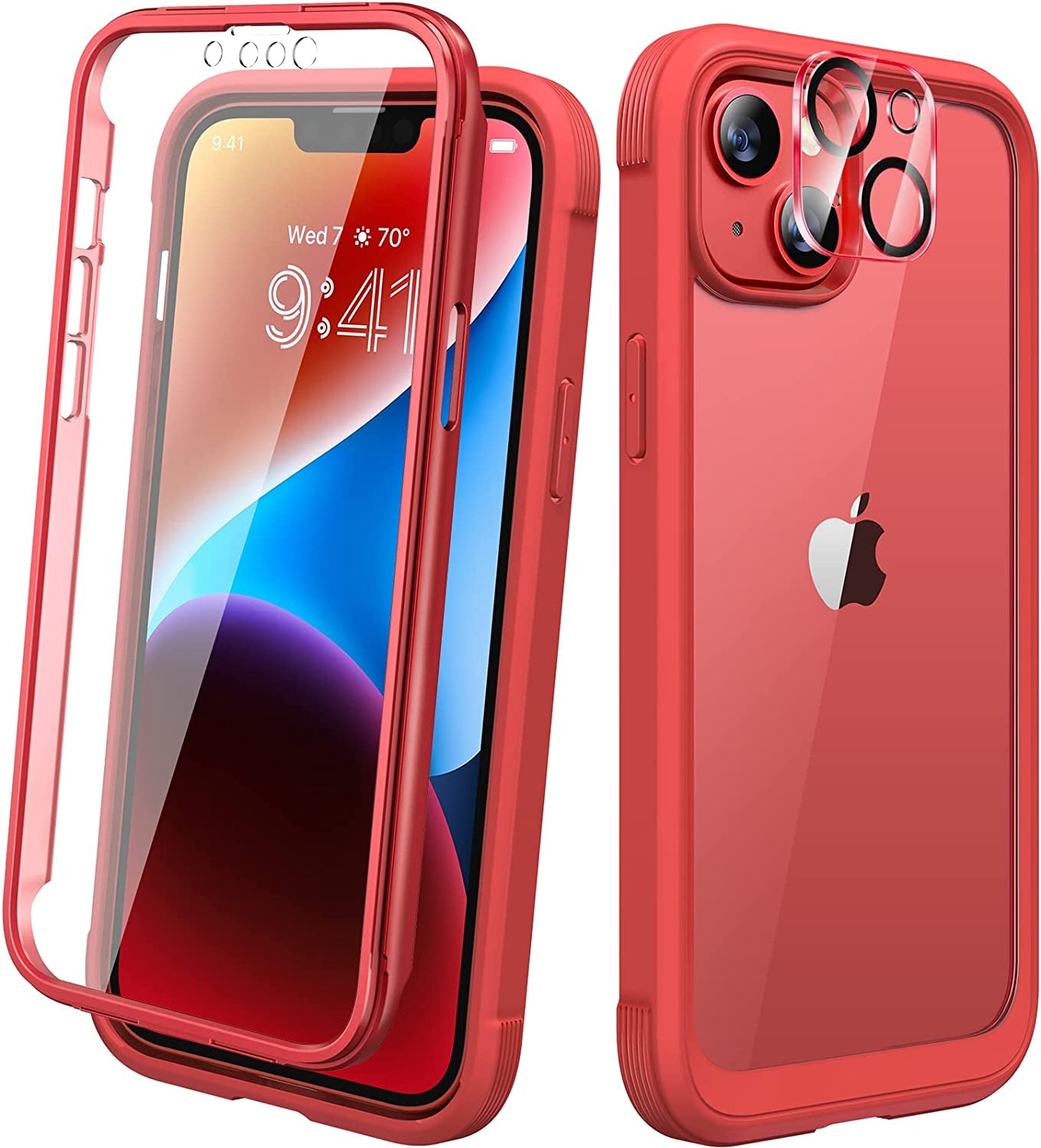 Diaclara Designed for Iphone 14 Case, Full Body Rugged Case with Built-In Touch Sensitive Anti-Scratch Screen Protector, with Camera Lens Protector for Iphone 14 6.1" (Clear Blue)  Diaclara Red and Clear  