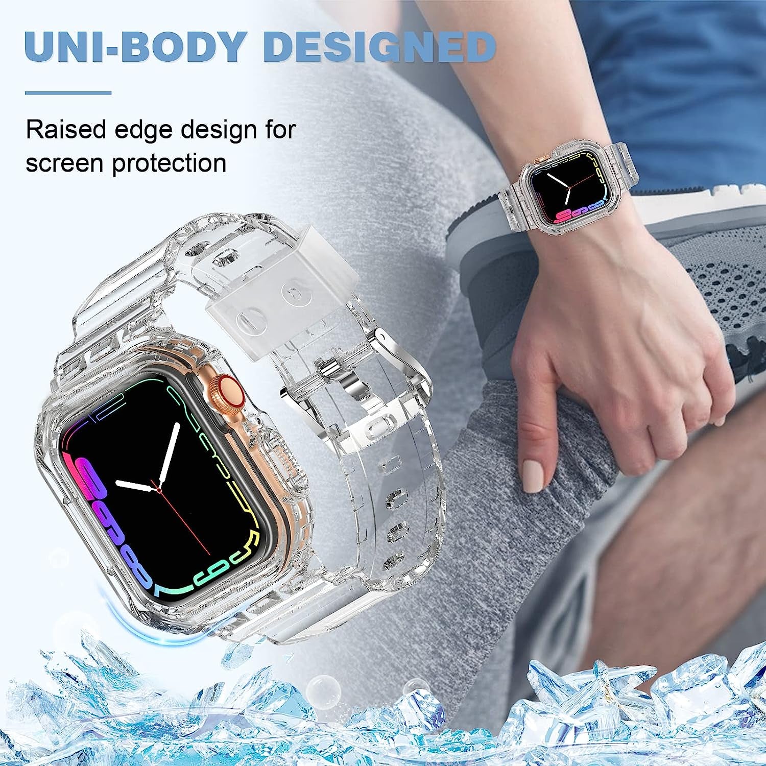 XYF Compatible for Crystal Clear Apple Watch Bands, 45Mm 44Mm 42Mm 41Mm 40Mm 38Mm 49Mm with Bumper Case for Men Women Jelly Sport Case and Band for Iwatch Ultra Series 8 7 SE/6 5 4 3 2 1  XYF   