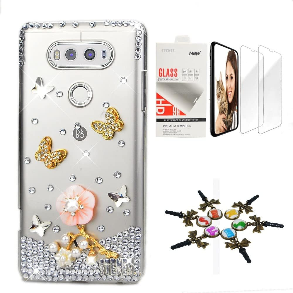 STENES Bling Case Compatible with LG G6 / LG G6 plus - Stylish - 3D Handmade [Sparkle Series] Boat Starfish Peace Dove Design Cover with Screen Protector [2 Pack] - Navy Blue  STENES Flowers Butterfly / Pink Design For Lg Stylo 5 