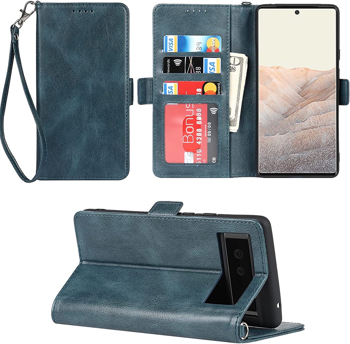 Ｈａｖａｙａ Google Pixel 6 Pro 5G 6.7" Case Zipper Wallet- with 6 Card Holder [RFID Blocking]- Detachable 2-In-1-Wristband Lanyard - for Women and Men-Wireless Charger Compatible Flip Folio Cover-Purple  Ｈａｖａｙａ Blue Google Pixel 6 5G 