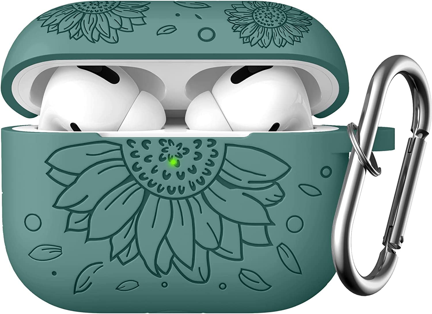 Lerobo Flower Engraved Case Compatible with Airpods Pro 2 Case Cover, Cute Soft Silicone Skin Cover Full Protective Case for Apple Airpods Pro Case 2Nd/1St Generation Front LED Visible, Lilac  Lerobo B-Pine Green  