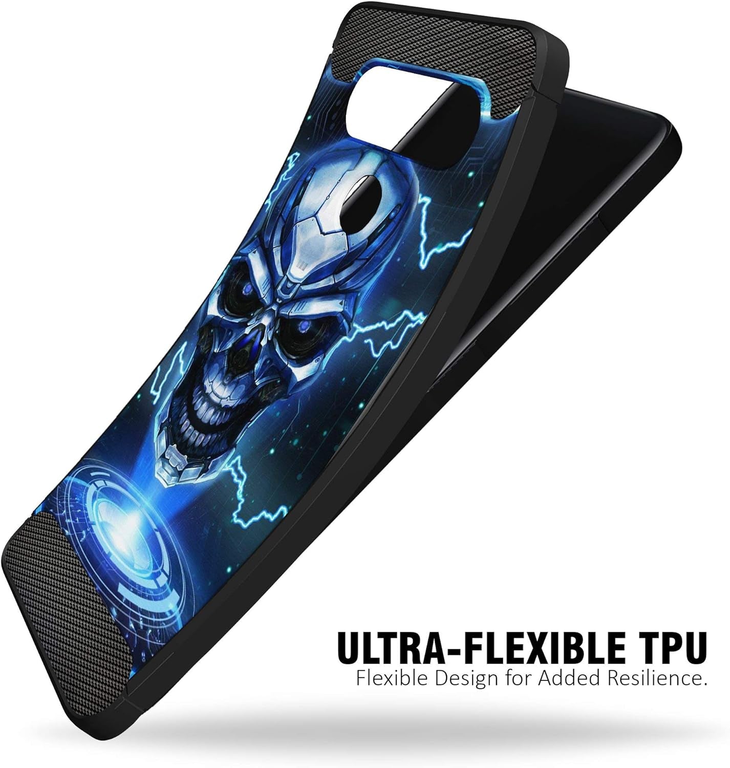 Casesondeck Case Compatible with LG V40 Thinq - Soft Fitted Flexible TPU Cover Shock Protection (Blue Future Skull)  CasesonDeck   