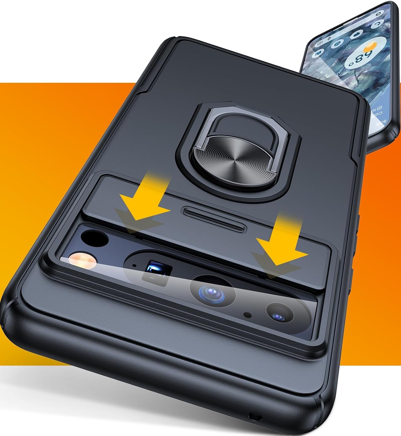 Simtect for Google Pixel 8 Pro Case with Sliding Camera Cover, [Military Drop Protection] [360° Rotation Ring Stand], Slim Protective Case for Google Pixel 8 Pro Phone Case 6.7'' - Black  Simtect   