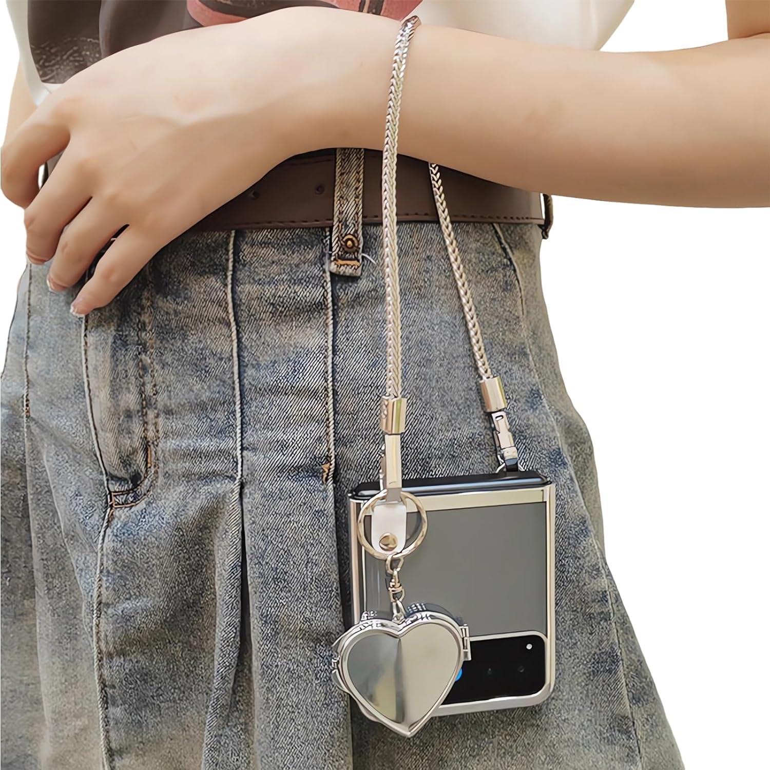 RAKKYO for Motorola Razr plus Case, Clear Cover with Bracelets Love Shape Mirror, Kawaii Woman Case for Motorola Razr 40Ultra (Moto Razr40Ulta)  RAKKYO   