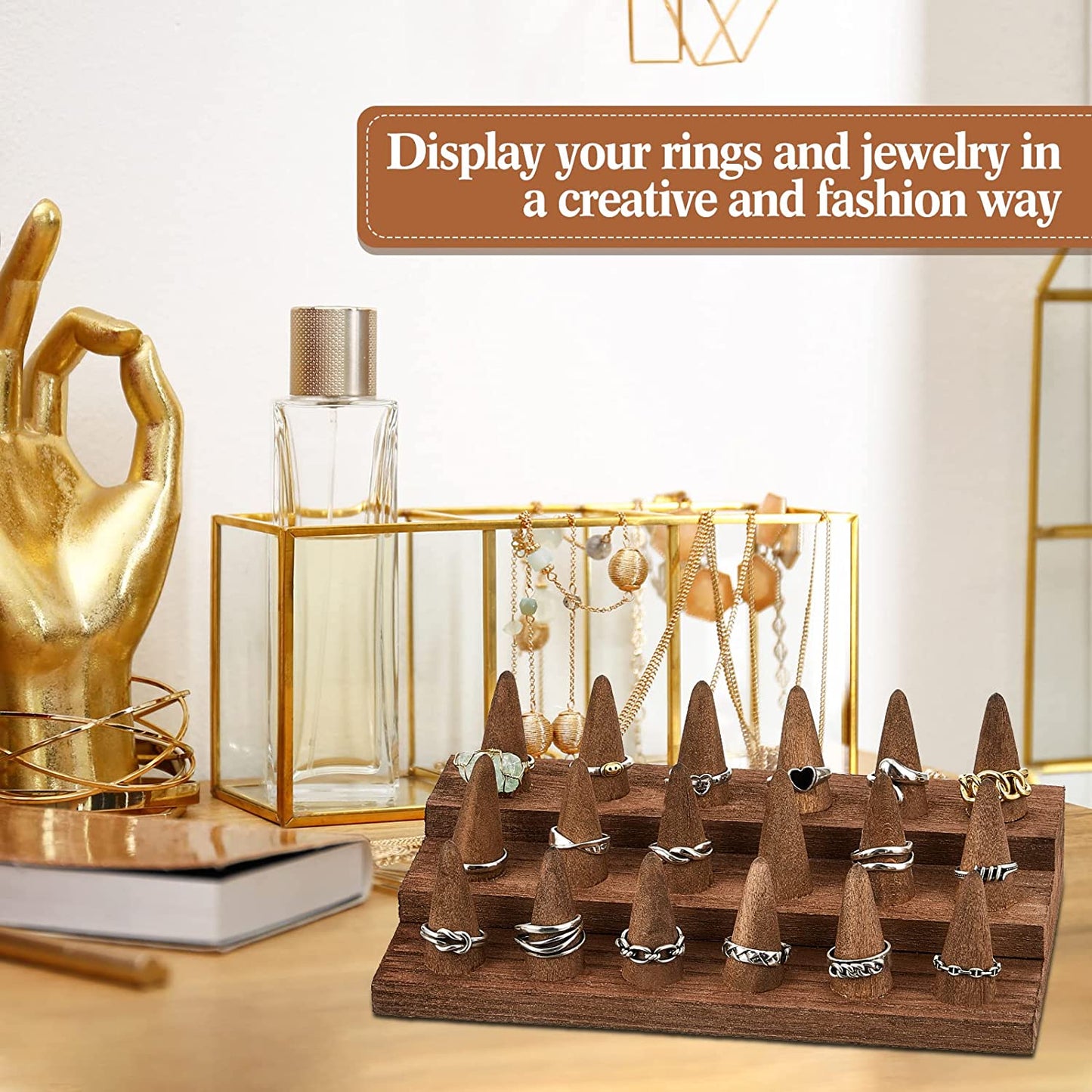 Juexica 18 Fingers Wood Ring Display Wooden Finger Ring Stand Ring Display for Selling Jewelry Display Holder Showcase for Ring Organizer Jewelry Show Storage  Juexica   