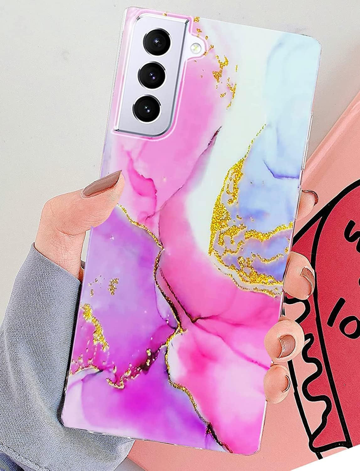 J.West Designed for Samsung Galaxy S21 Case Shiny Glitter Pink Marble Slim Fit Flexible Soft Silicone Rubber TPU Bumper Cover Skin Shockproof Protective Phone Case for Galaxy S21 5G Case  J.west   