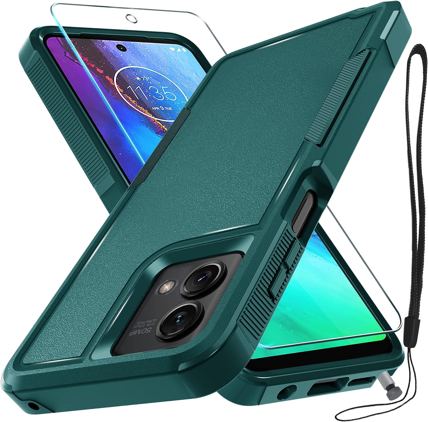 For Motorola Moto G Stylus 5G 2023 Case [Not Fit 4G or 2022 Version], Heavy Duty Rugged Shockproof Protective Phone Cover with Lanyard Strap and Tempered Glass Screen Protector,2023 Navy Blue  RMOCR Dark Green Moto G Stylus 5G (2023 Released) 