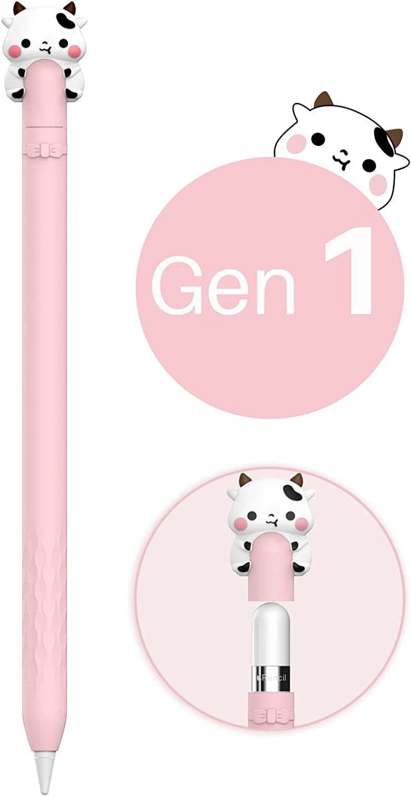 NIUTRENDZ Cute Cow Apple Pencil Case for Apple Pencil 2Nd Generation Case Silicone Protective Cover Sleeve Skin Accessories (Pink)  NIUTRENDZ 1-Pink Apple Pencil 1st Generation 