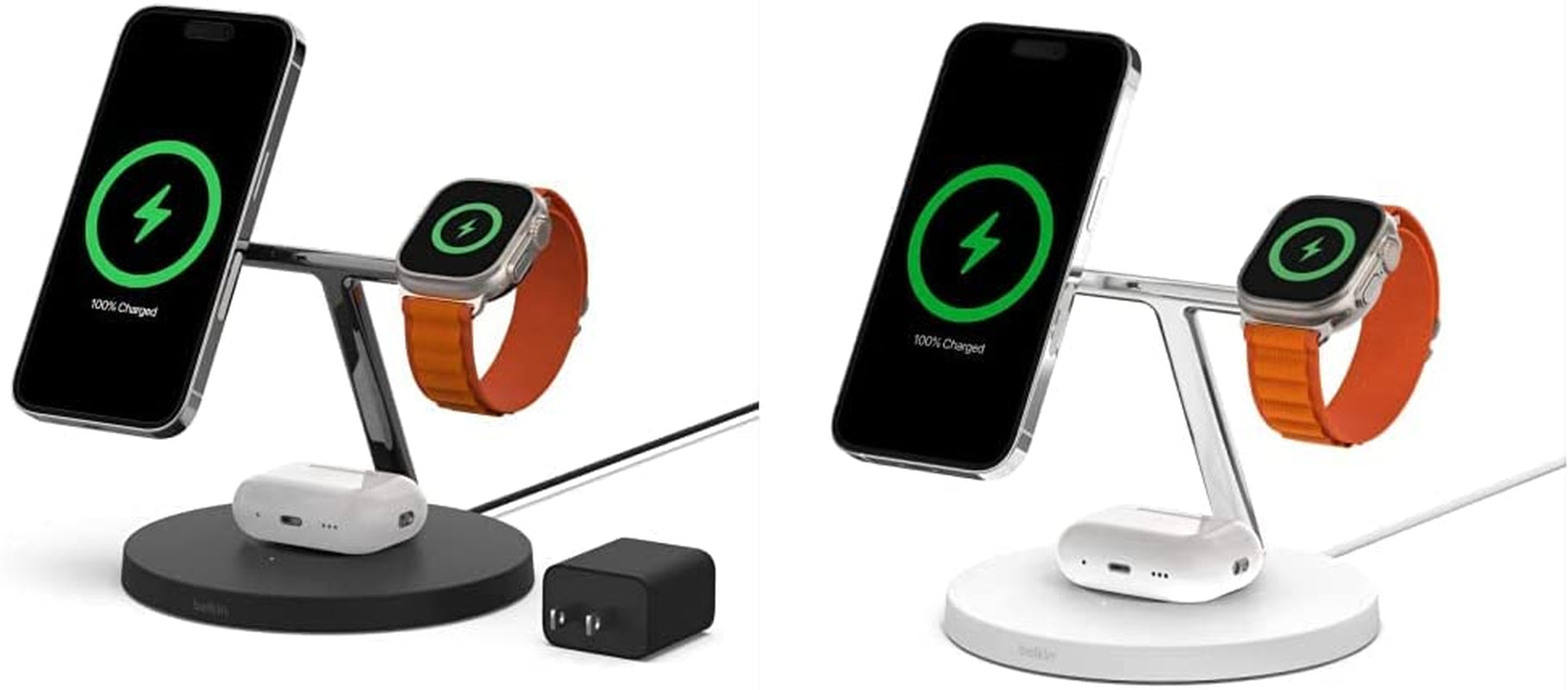 Belkin Magsafe 3-In-1 Wireless Charging Stand - 2ND GEN W/ 33% Faster Wireless Charging for Apple Watch - Iphone 14, 13 & 12 Series & Airpods - Magsafe Charging Station for Multiple Devices - Black  Belkin Black 3 in 1 Stand (New) + 3 in 1 Charging Stand 