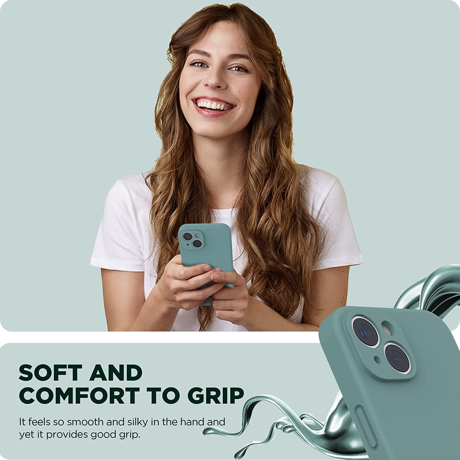 SURPHY Compatible with Iphone 14 Case with Screen Protector (Camera Protection + Soft Microfiber Lining) Liquid Silicone Phone Case 6.1 Inch 2022, Cactus Green  SURPHY   