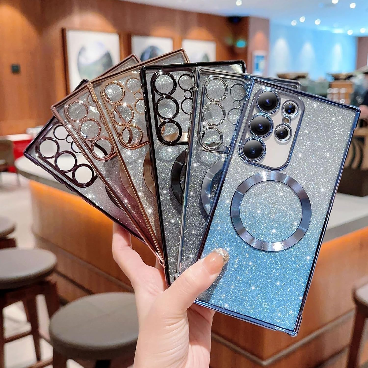 Aowner for Samsung Galaxy S21 Ultra Magnetic Case Compatible with Magsafe, Full Protection Square Glitter Clear Phone Case for Women Girls Cute Soft Shockproof Bumper Protective Cover Case 6.8"-Gold  aowner   