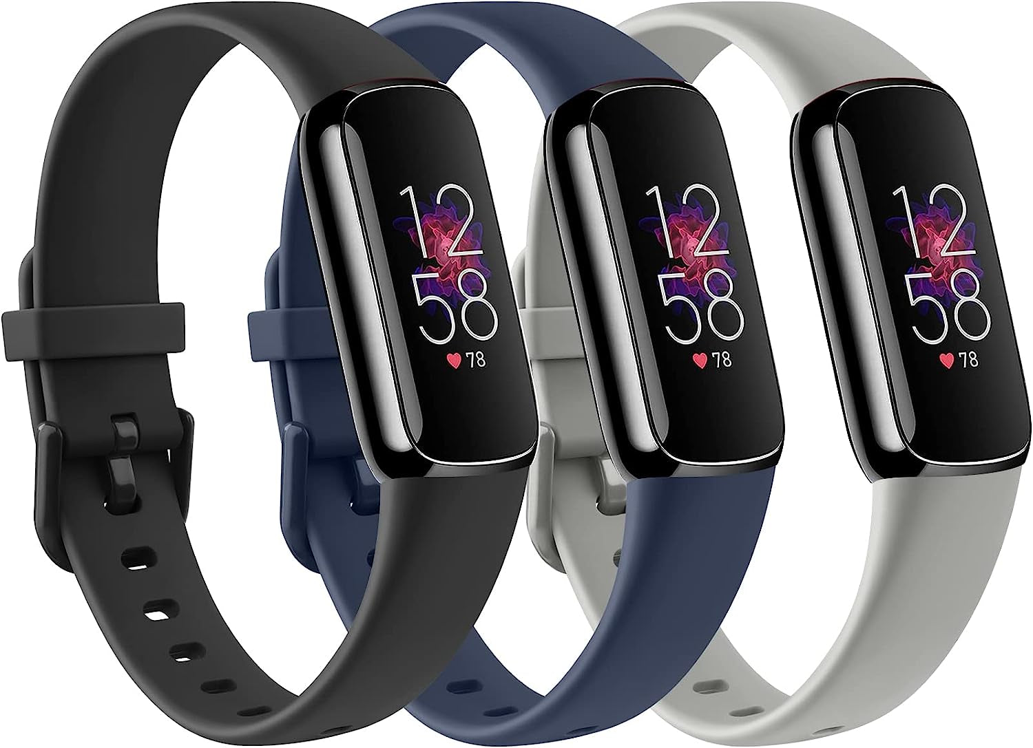 3 Pack Fitbit Luxe Bands Compatible with Fitbit Luxe Women Men, Soft Silicone Wristband Replacement Strap for Fitbit Luxe/Luxe Special Edition Fitness Tracker  Meliya Black+Navy Blue+Gray Small 