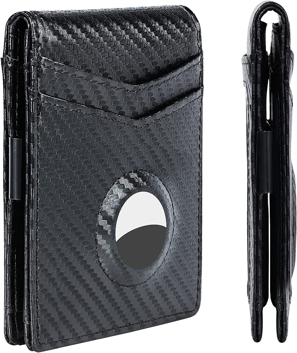 Hawanik Mens Slim Bifold Wallet with Integrated Case Holder for Airtag  Hawanik Black-carbon fiber  