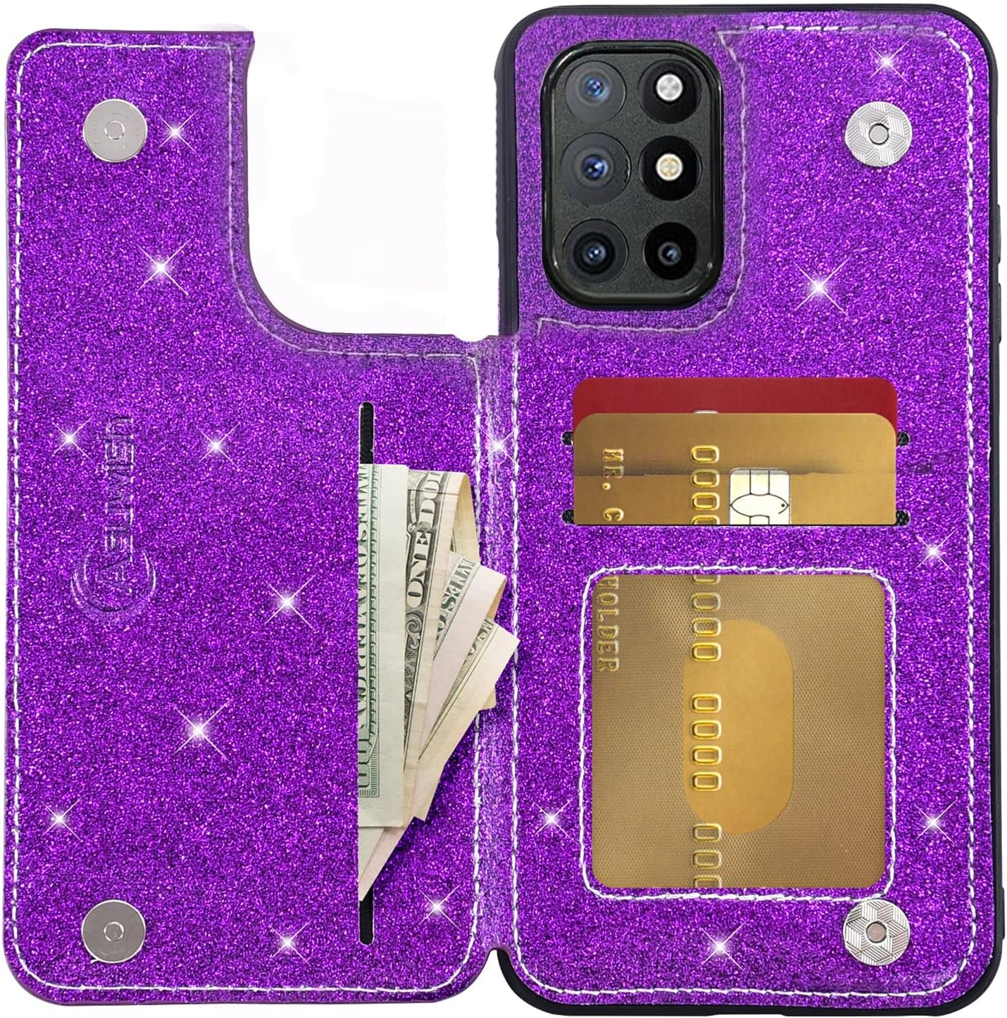 Asuwish Phone Case for Oneplus 8T Oneplus8T plus 9R 5G Wallet Cover with Screen Protector and Card Holder Bling Glitter Cell One Plus8T5G on + 1 plus 8Tplus 1Plus 8T+ One+ T8 1+ 1+8T Pro G5 Purple  Asuwish   