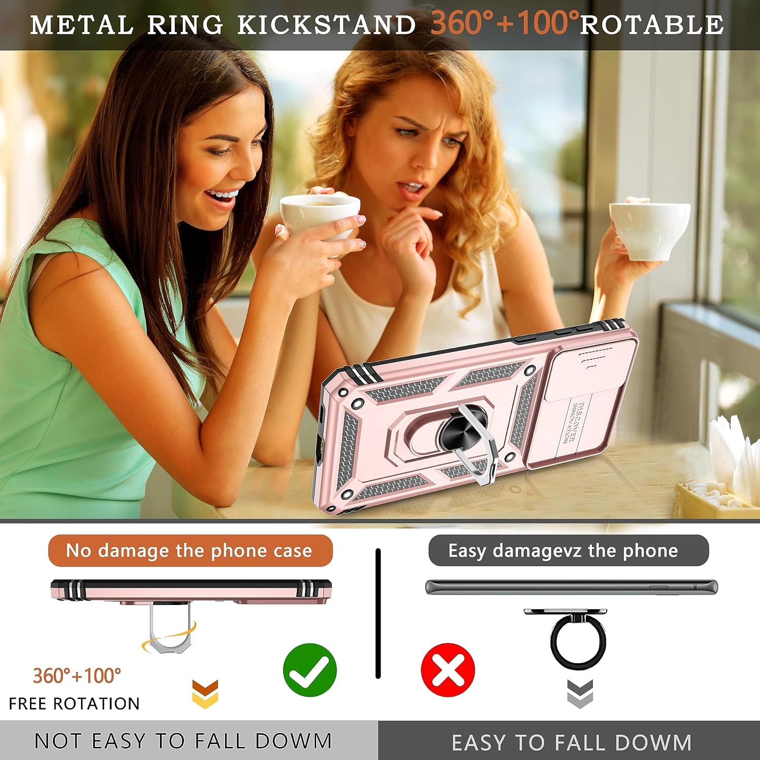 ATUMP for Galaxy S21 Case with HD Screen Protector, Build in 360° Magnetic Ring Holder Kickstand [Military Grade] Protective Case for Samsung Galaxy S21 Case 5G,Rose Gold  Atump   