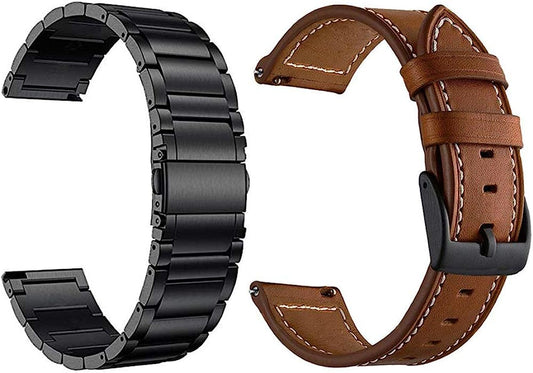 YEEJOK Vivoactive 3 Bands for Men Women, 20Mm Leather Strap+Metal Watch Band Replacement Compatible for Garmin Venu/Venu Sq/Vivoactive 3 Music/Forerunner 645/245 Smartwatch  Yeejok   