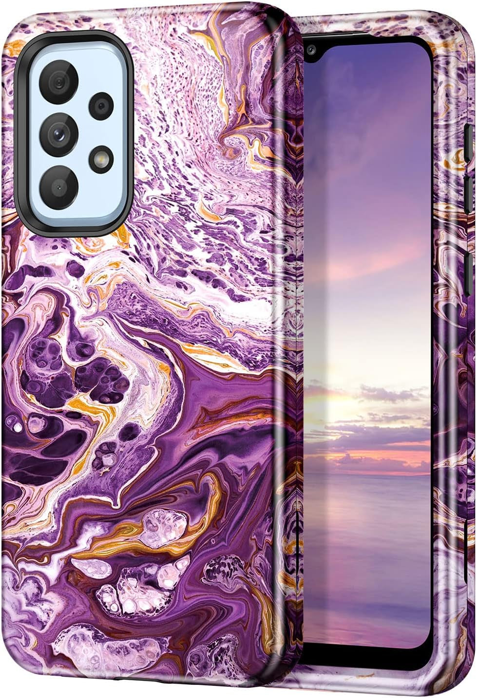Btscase for Samsung Galaxy A53 5G Case, Marble Pattern 3 in 1 Heavy Duty Shockproof Full Body Rugged Hard Pc+Soft Silicone Drop Protective Women Girl Cover for Galaxy A53 5G,Dreamland River/Purple  Btscase Purple  