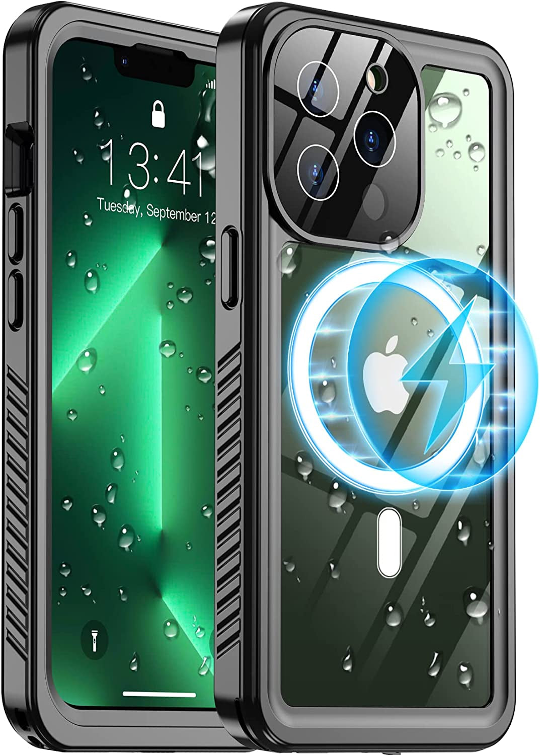 Temdan [Real 360] for Iphone 13 Pro Max Case Waterproof, Built-In 9H Tempered Glass Camera Lens & Screen Protection [13Ftmilitary Dropproof][Full-Body Shockproof][Ip68 Underwater] Phone Case Blue  Temdan Black-Mag Iphone 13 Pro Max 