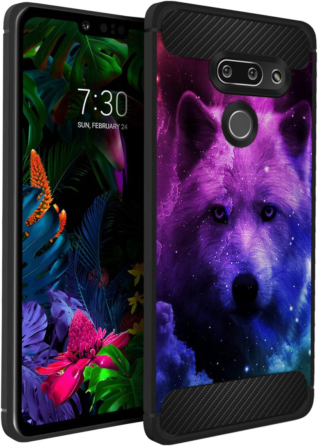 Casesondeck Slim Case Compatible with [LG G8 Thinq/Lg G8] Thin Scratch Preventing TPU, Matte Finish Carbon Fiber Texture Edges (Artic Wolf)  CasesonDeck Galaxy Wolf  