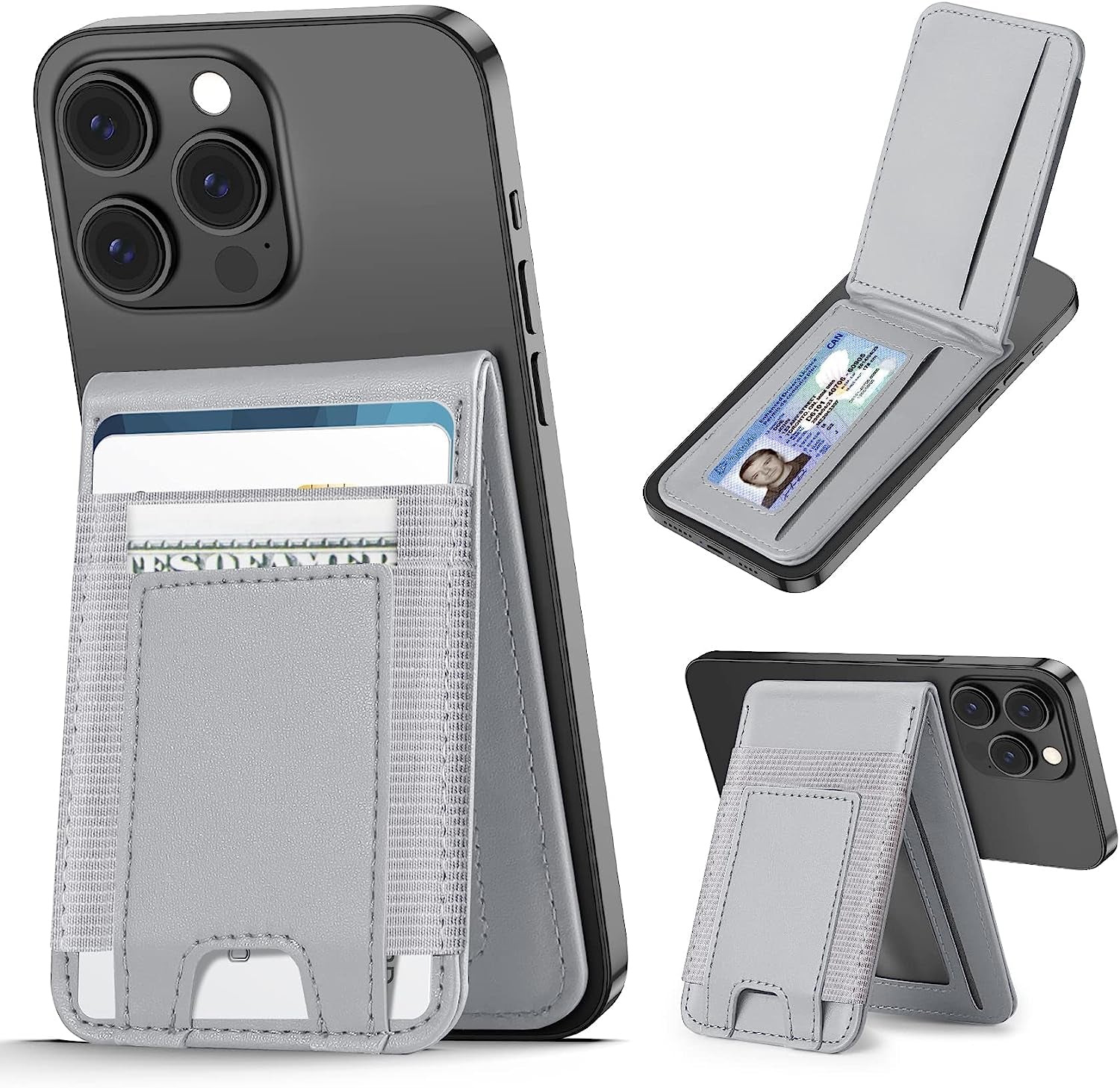 Magnetic Wallet, Magsafe Wallet Adjustable Stand, Magnetic Card Holder, ≥10 Cards, 4 Card Slots, for Iphone 14 Pro Max/14 Plus/14 Pro/14/13/13 Pro/13 Pro Max/12/12 Pro/12 Pro Max, Not for Iphone Mini  Miroddi Gray  